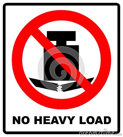 No heavy load, do not place heavy objects on surface, prohibition sign, illustration. Cartoon Illustration