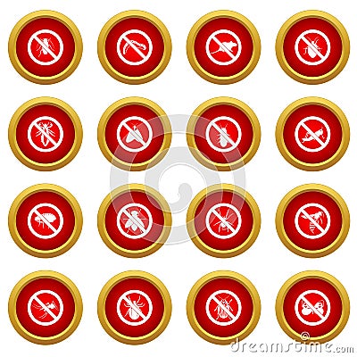 No insect sign icon red circle set Vector Illustration