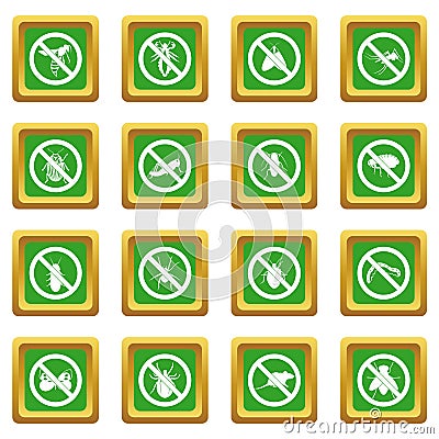 No insect sign icons set green Vector Illustration