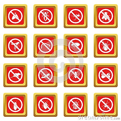 No insect sign icons set red Vector Illustration