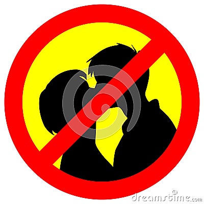 No kissing or public affection allowed warning sign vector graphics Cartoon Illustration