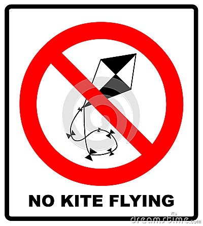 No kite flying sign. Vector illustration. Warning prohibition banner with red circle isolated on white Vector Illustration