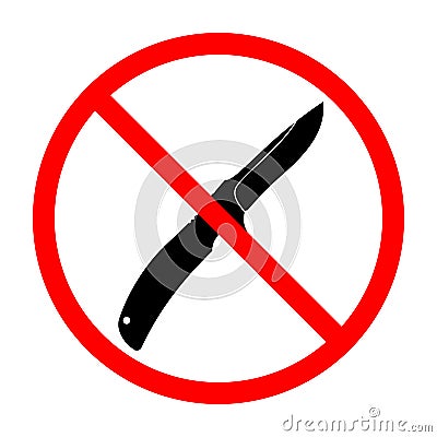 No Knife sign. Knife ban sign. Dangerous weapon. Prohibition sign Cartoon Illustration