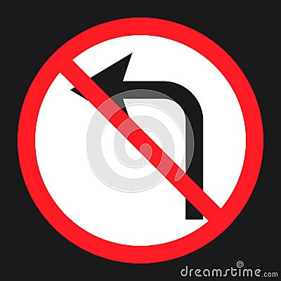 No left prohibition turn sign flat icon Vector Illustration