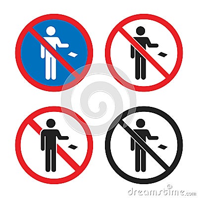 No littering icon set, do not throw garbage sign Vector Illustration