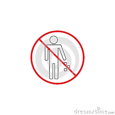No littering line icon, no trash red prohibited Vector Illustration