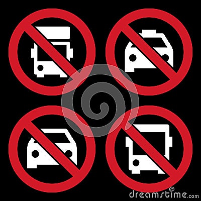 No lorry parking sign, No taxi parking, No car or no parking sign and No bus parking Vector Illustration