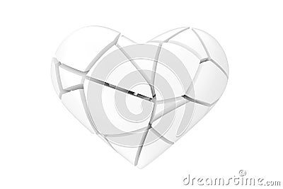 No Love Symbol. Broken White Heart in Clay Style. 3d Rendering Stock Photo