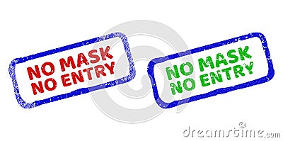 NO MASK NO ENTRY Bicolor Rough Rectangular Seals with Unclean Styles Stock Photo