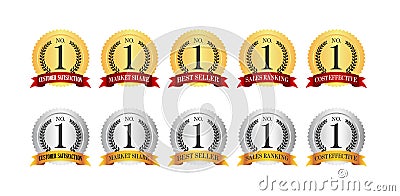 No.1 medal icon illustration set Various evaluation contents Vector Illustration