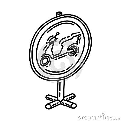 No Mopeds Icon. Doodle Hand Drawn or Outline Icon Style Vector Illustration