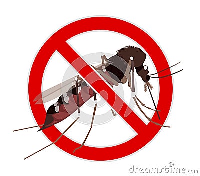 No Mosquito sign. Mosquito crossed by red line, stop mosquito Vector Illustration