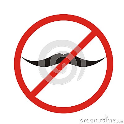 No mustaches icon. Man mustaches Prohibition no symbol Red round Cartoon Illustration