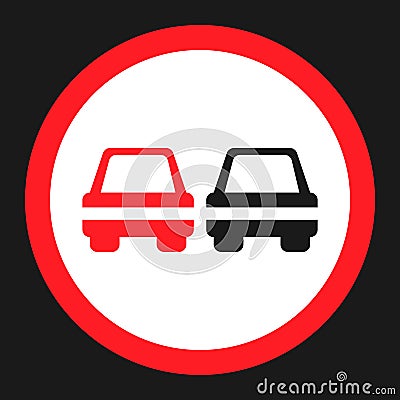 No Overtaking prohibited sign flat icon Vector Illustration