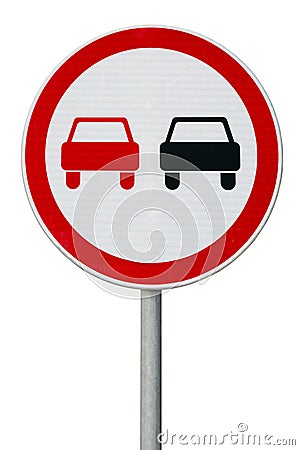 No overtaking road sign isolated on white. Stock Photo