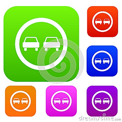 No overtaking road traffic sign set collection Vector Illustration