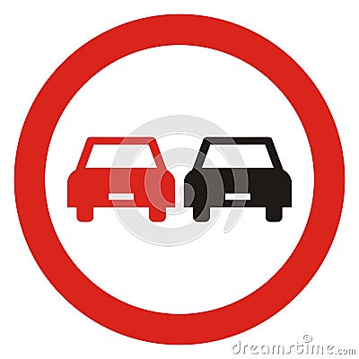 No overtaking, road traffic sign, vector icon. Vector Illustration