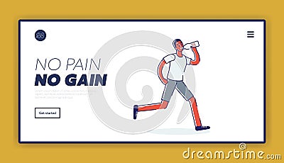 No pain no gain landing page concept with athlete running tired and exhausted Vector Illustration