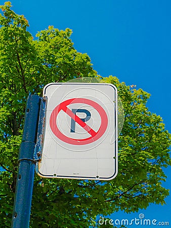 No parking sign in a street of Montreal, Canada Stock Photo