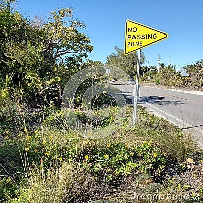 No passing zone sign along the highway Editorial Stock Photo