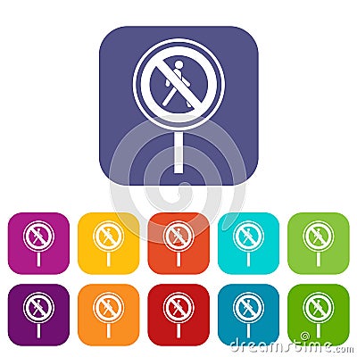 No pedestrian sign icons set Vector Illustration