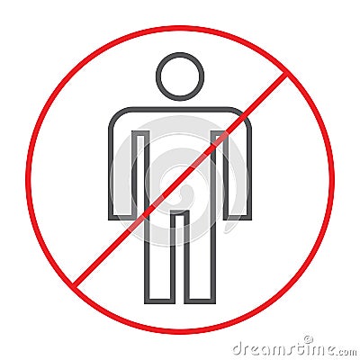 No people thin line icon, prohibited and ban, no human sign, vector graphics, a linear pattern on a white background. Vector Illustration