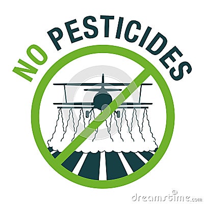 No Pesticides - crossed out crop-duster airplane Vector Illustration