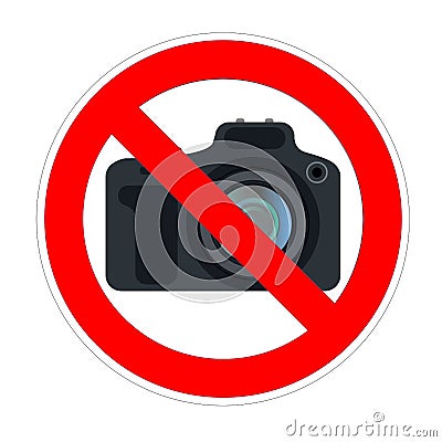 No photo camera shooting forbidden sign, red prohibition symbol Stock Photo