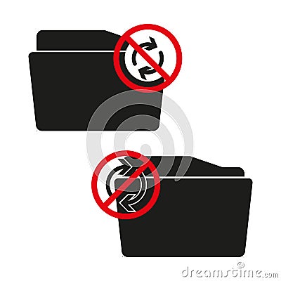 No photo synchronization icon. Forbidden sync folder with circular arrow and red slash. Disallowed image backup. Vector Illustration