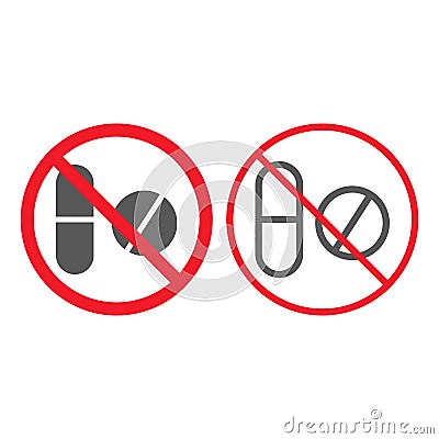 No pills line and glyph icon, prohibition Vector Illustration