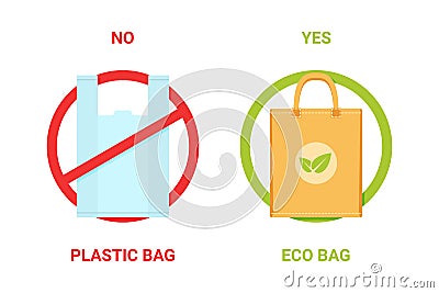 No plastic bag, yes eco bag banner Vector Illustration