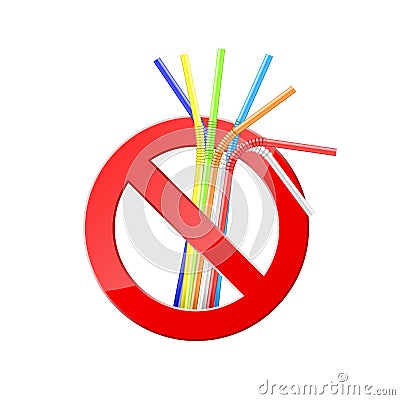 No Plastic Straws. Save environment banner. Protect nature icon. Vector illustration isolated on white background Vector Illustration