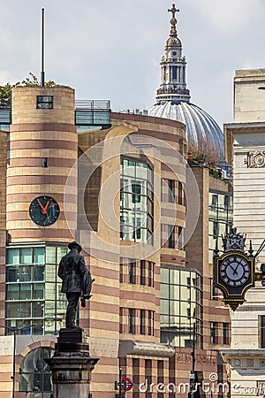 No 1 Poultry and the Dome of St. Pauls Cathedral in London Editorial Stock Photo