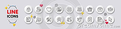 No puzzle, Search and Diesel line icons. For web app, printing. White buttons 3d icons. Vector Vector Illustration