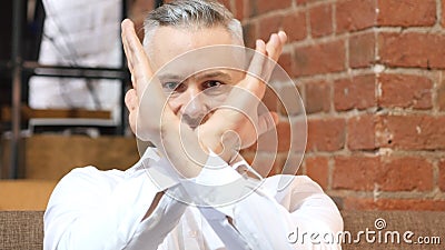 No, Rejecting Gesture by Middle Age Man Stock Photo