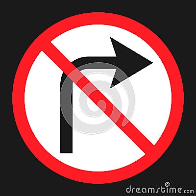 No Right prohibition turn sign flat icon Vector Illustration