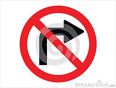 No right turn road sign vector art white background Vector Illustration