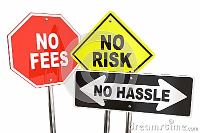 No Risk Fees Hassle Signs Road Street Best Choice 3d Illustration Stock Photo