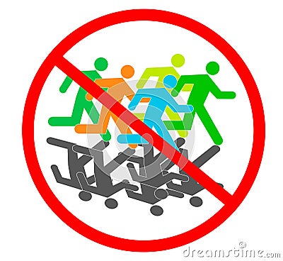 NO run sign out door many humans group run to emergency evacuation vector isolation Stock Photo