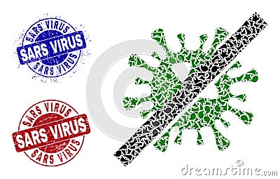 No SARS Virus Mosaic of Spalls with Sars Virus Scratched Seal Stamps Vector Illustration