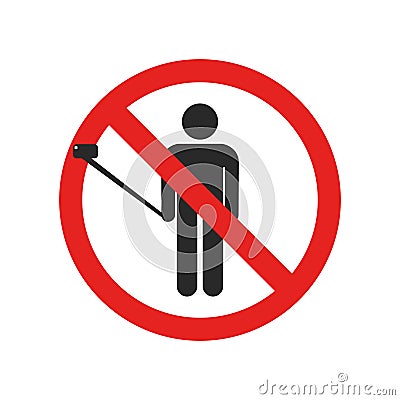 No Selfie Sign, Taking Selfie Photo Prohibitory Symbol, Isolated On White Background, Flat Design Vector Illustration Vector Illustration