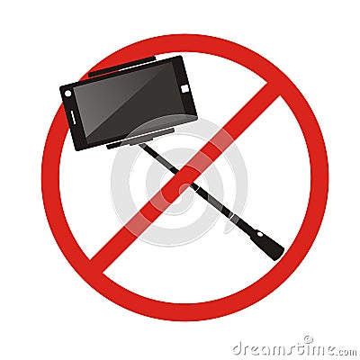 No selfie sticks. Do not use monopod selfie prohibited sign. Vector Illustration