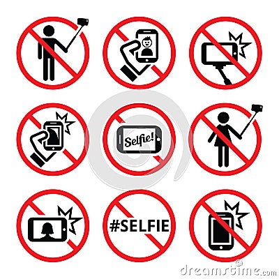 No selfies, no selfie sticks signs Stock Photo