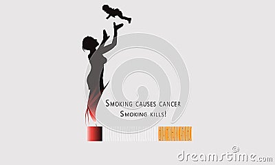 Concept of No smoking and World No Tobacco Day, Smoking Causes Cancer and smoking kills translate Tamil text. - Vector Stock Photo