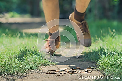 No smoking concept. Student trying to give up smoking in school. Stock Photo