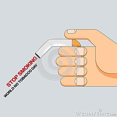 No smoking concept for world no tobacco day campaign with cigarette in hand flat design style Vector Illustration