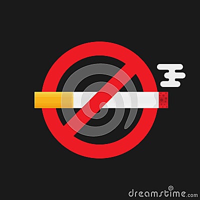 No smoking icon. No smoking sign in flat style on dark background. Vector EPS 10 Vector Illustration