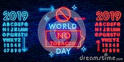 No smoking neon sign. Bright symbol, icon, luminous warning sign of smoking in an unauthorized place Stock Photo