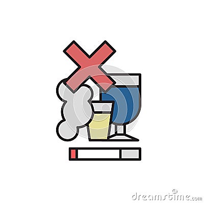 No Smoking, No Alcohol. Flat vector illustration. Isolated on white background. Vector Illustration