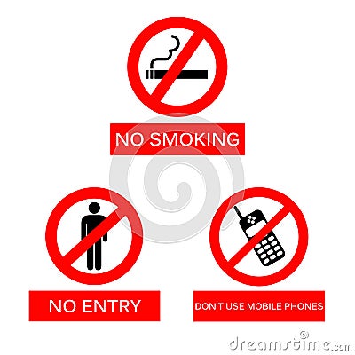 No Smoking, No Entry and Don't use mobile phones Sign on the iso Stock Photo